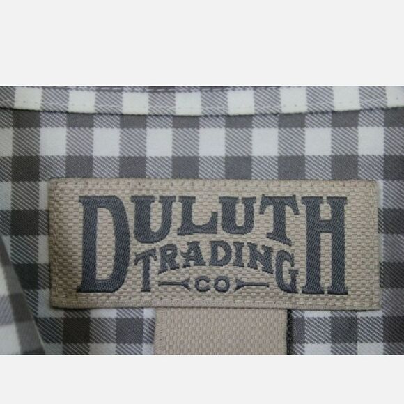 DULUTH TRADING WHITE ARMY GREEN CHECK SS BUTTON FRONT POCKET LT MENS SHIRTARMP - Picture 6 of 6